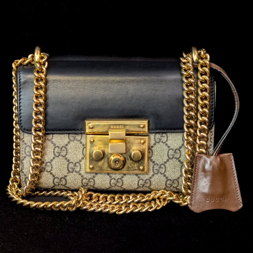 GUCCI GG Supreme Monogram Calfskin Small Padlock Shoulder Bag